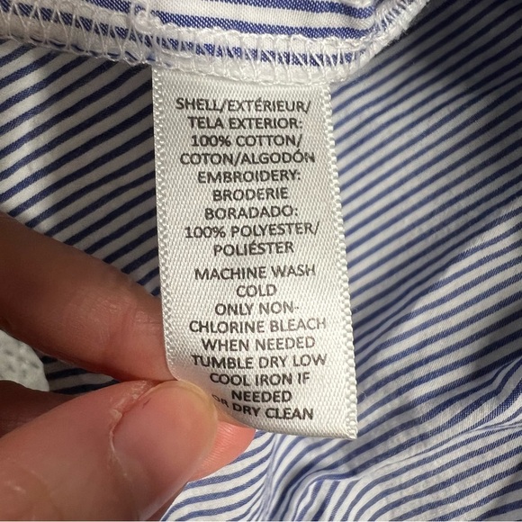 Loft Blue & White Striped Ruffle Embroidered Off the Shoulder Blouse Small P - Picture 5 of 5